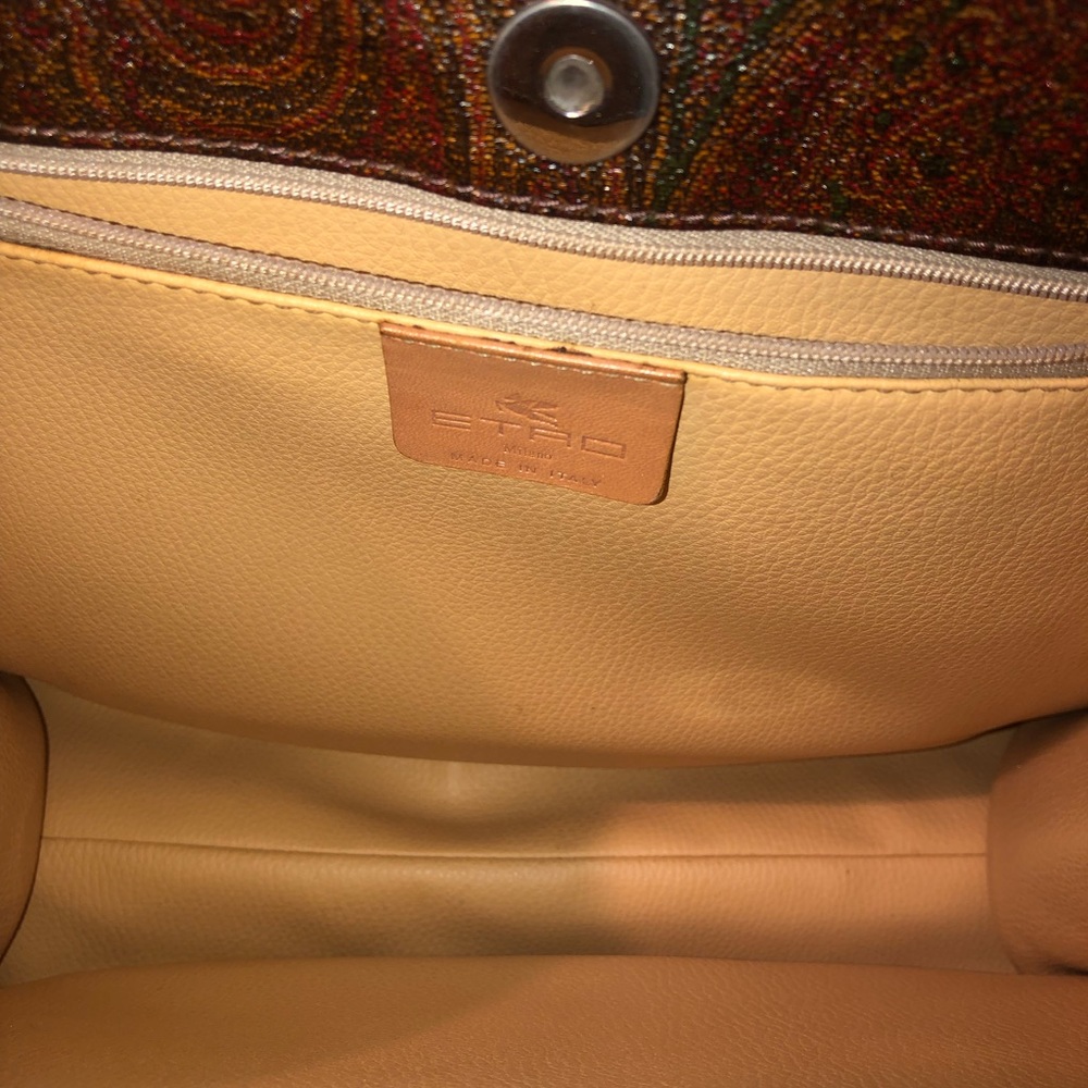 ETRO Red Paisley Vachetta Leather Two Strap Snap Tote Shopper Shoulder Bag - Picture 7 of 17